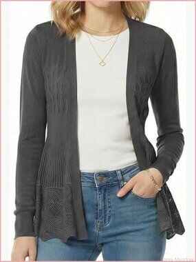 Lightweight Open Front Cardigan Draped Knit Sweater Long Sleeve